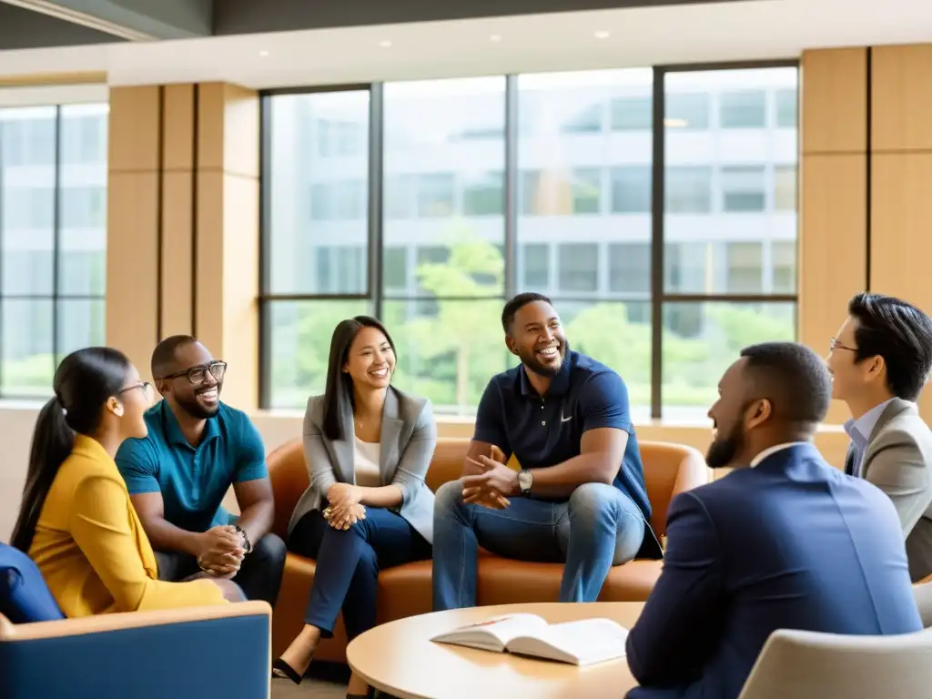 Vibrante discusión entre estudiantes de MBA de diversas culturas en un aula moderna con elementos culturales del puente de la seda moderno MBA