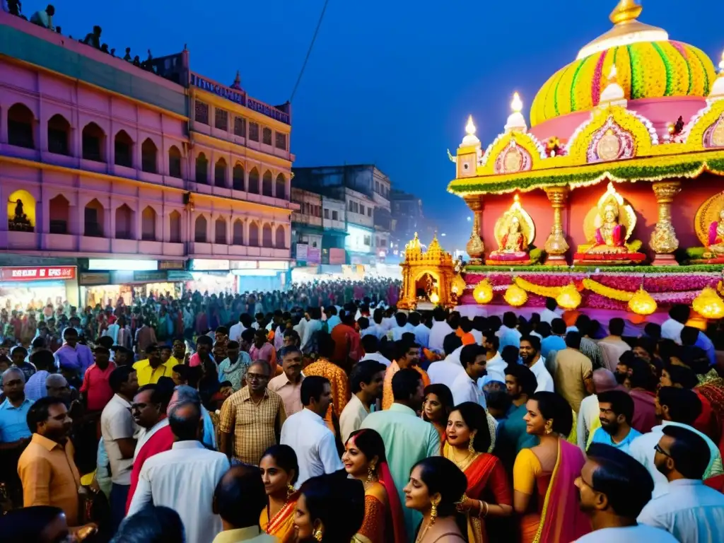 Vibrante Durga Puja en Kolkata: pandales detallados, rituales tradicionales y celebraciones alegres en la bulliciosa calle