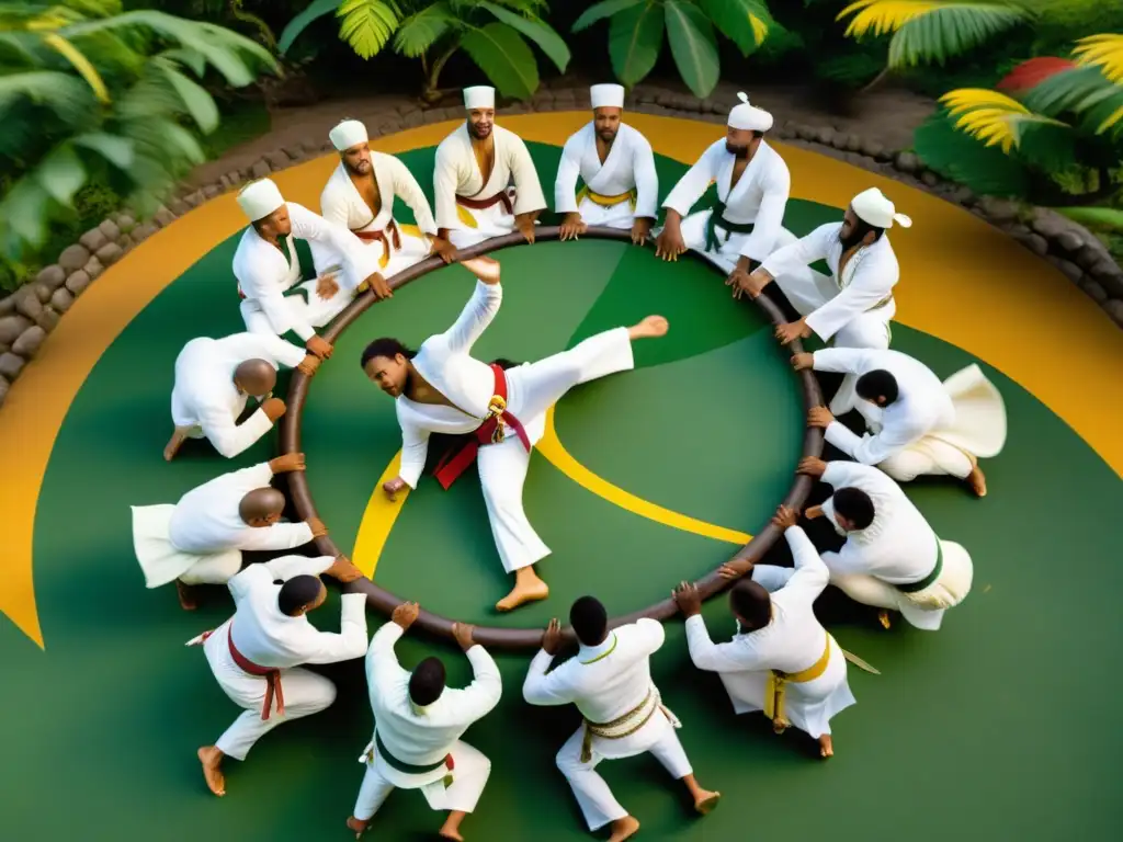 Un vibrante encuentro de Capoeira en Brasil con movimientos dinámicos y la rica herencia cultural de las raíces africanas