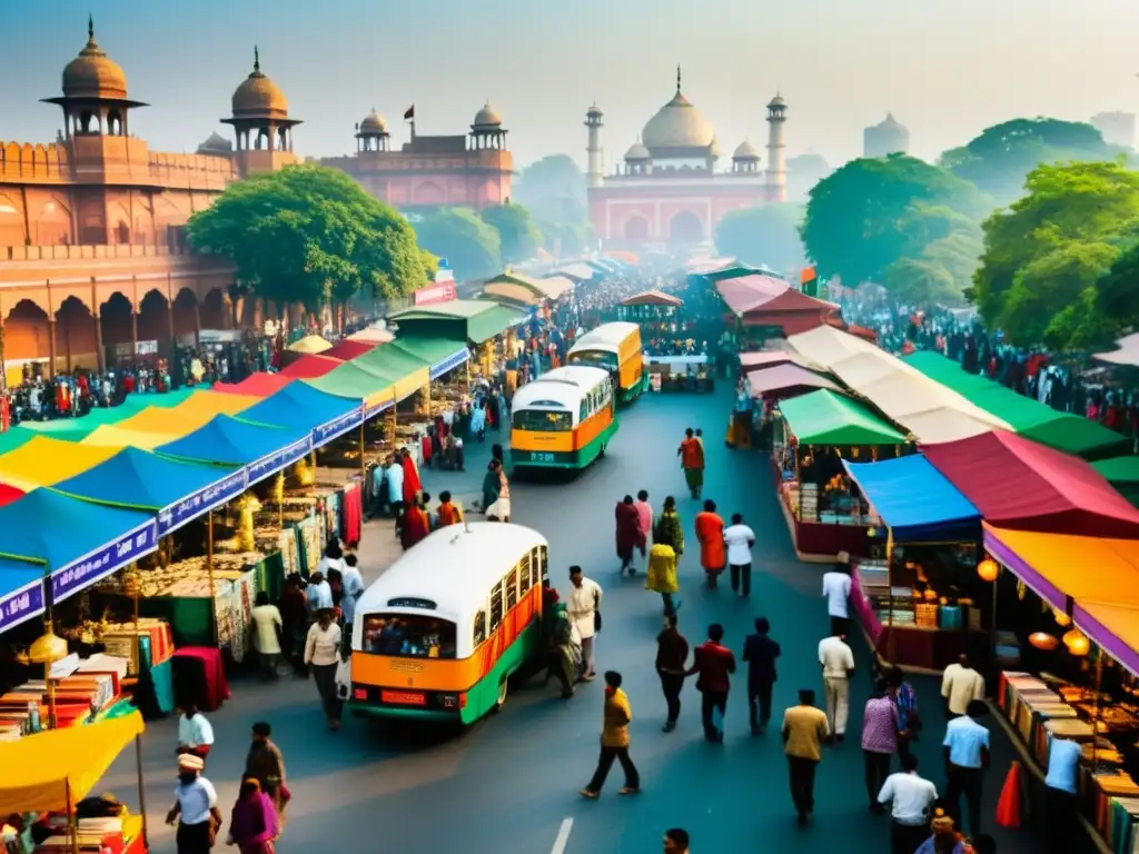 Vibrante escena de la bulliciosa calle de Delhi, India, refleja la rica historia de la literatura contemporánea India