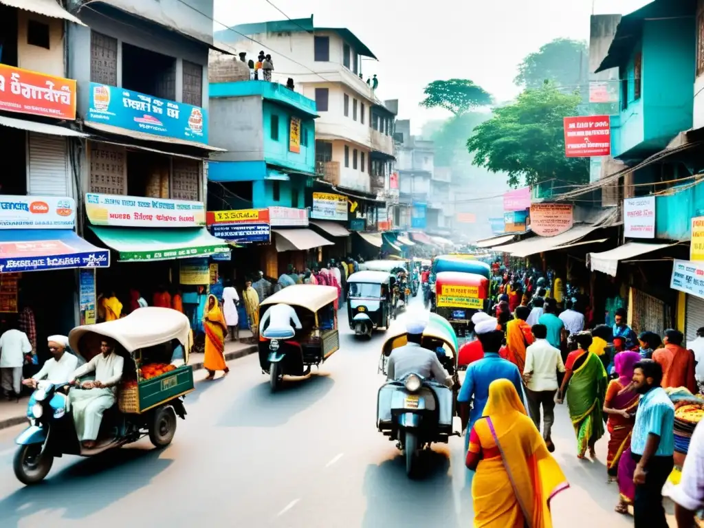 Vibrante escena callejera en India con influencia del cine y la diversidad social