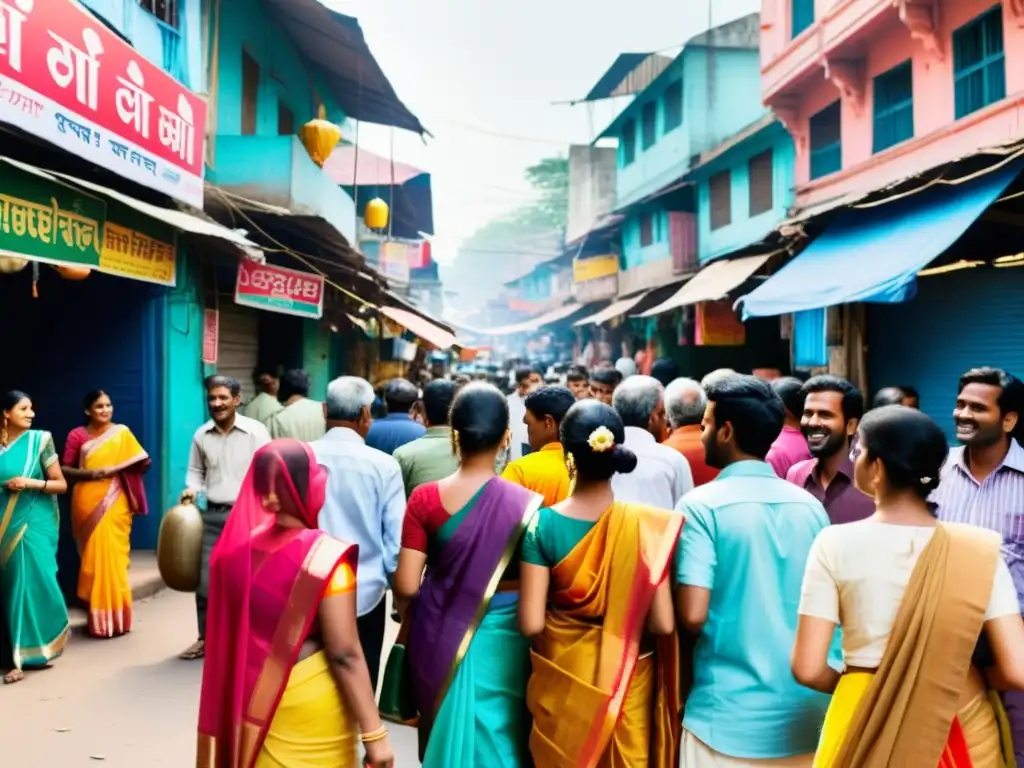 Vibrante escena callejera en la India: saris, mercados y rickshaws