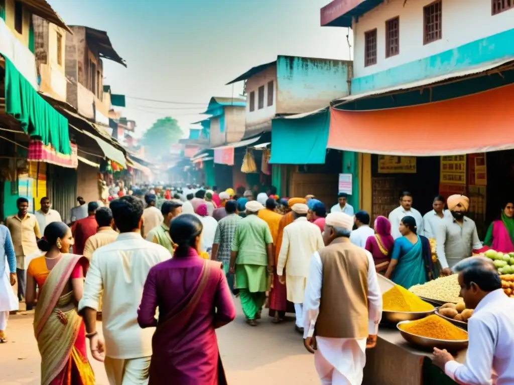 Una vibrante escena callejera en India muestra la diversidad cultural y social, reflejando el Sistema de castas en India