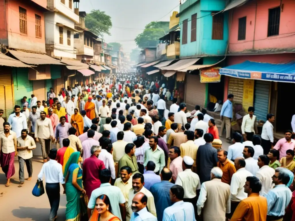 Vibrante escena de una concurrida calle en India que refleja la diversidad y jerarquía social en India y Nepal