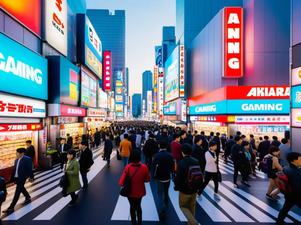 Vibrante escena de Akihabara, Tokio, con consolas exclusivas de videojuegos asiáticos y energía única