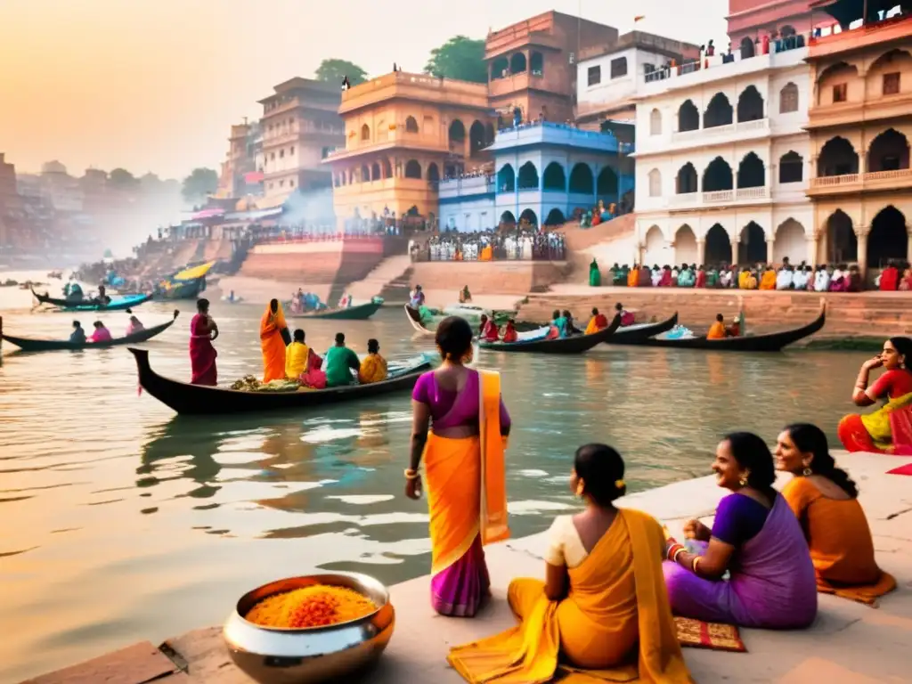 Vibrante escena matutina en Varanasi, India