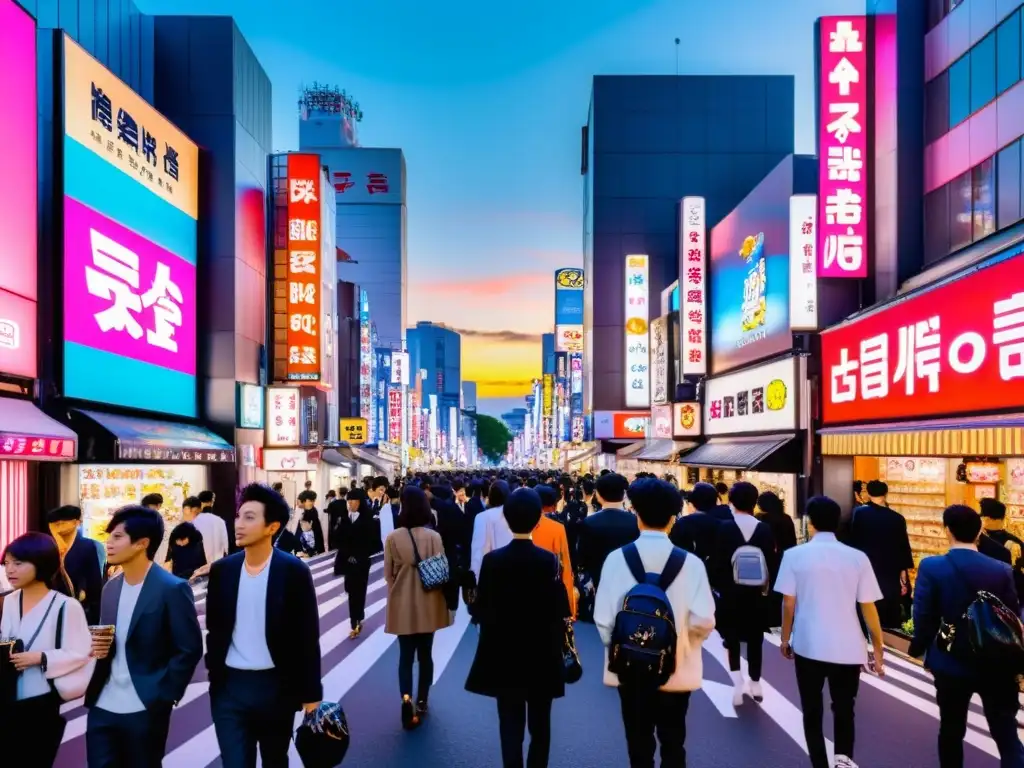 Vibrante escena de la moda urbana asiática de lujo en las concurridas calles de Harajuku, Tokio