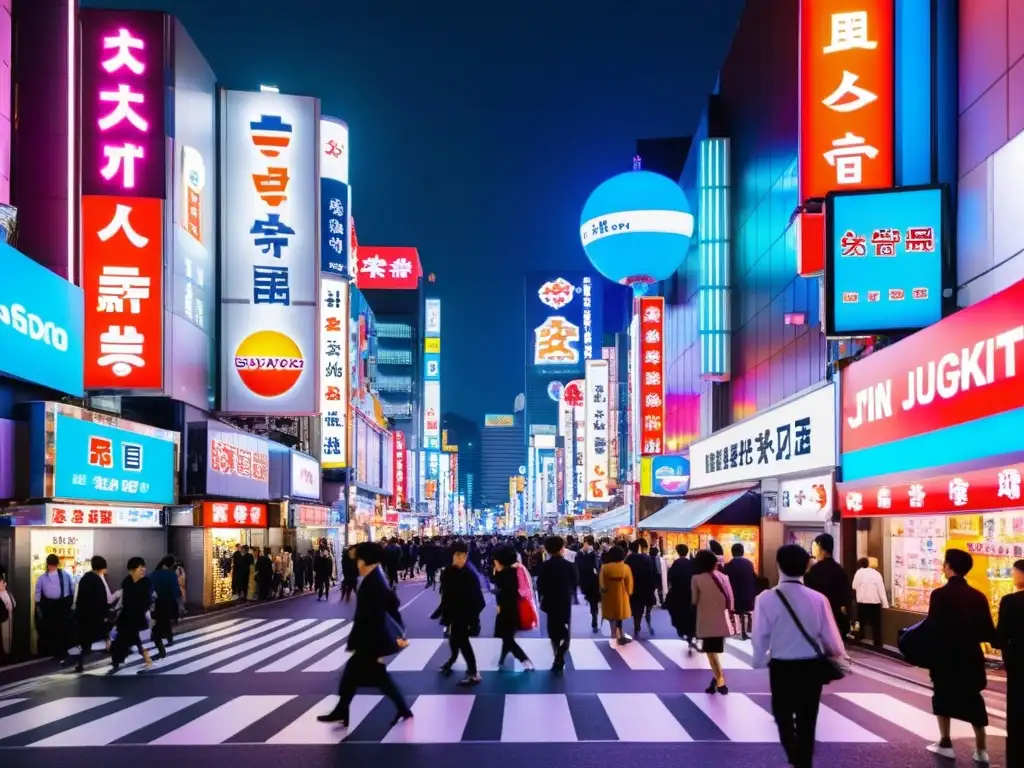 Vibrante escena nocturna en Shinjuku, Tokio, reflejando la modernidad y diversidad del cine asiático contemporáneo