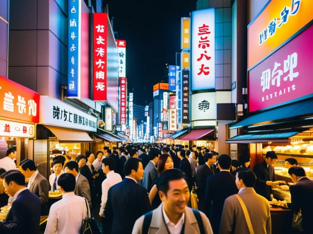 Vibrante escena nocturna en Ginza, Tokyo, con restaurantes con Estrellas Michelin orientales y arquitectura tradicional japonesa