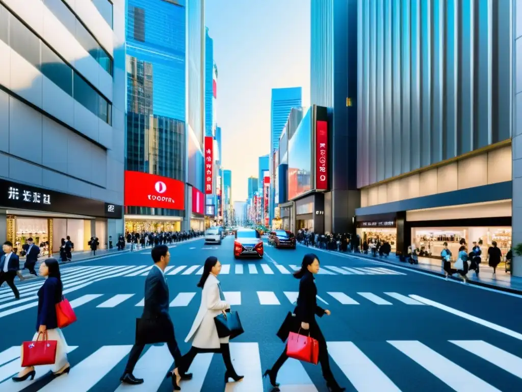 Vibrante escena nocturna de tiendas de lujo en Ginza, Tokio, mostrando marcas asiáticas de lujo expansión