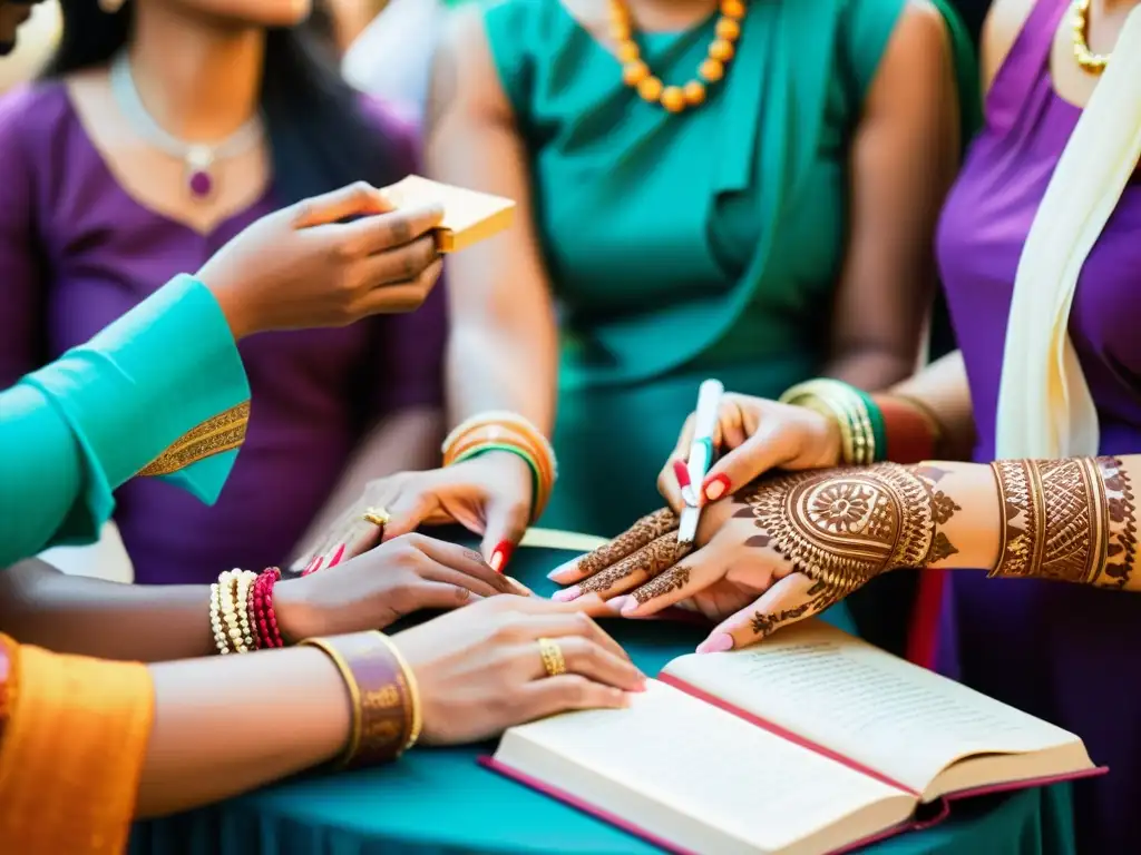 Vibrante festival literario en India con autores contemporáneos, firmas de libros y colores tradicionales, capturando la riqueza cultural