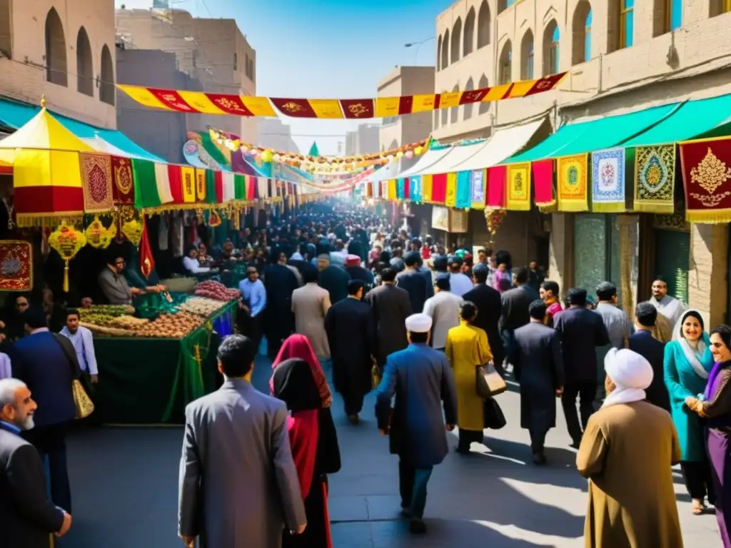 Vibrante celebración de Fiesta Navruz Año Nuevo Persa en Irán, con danzas, música y coloridas decoraciones callejeras