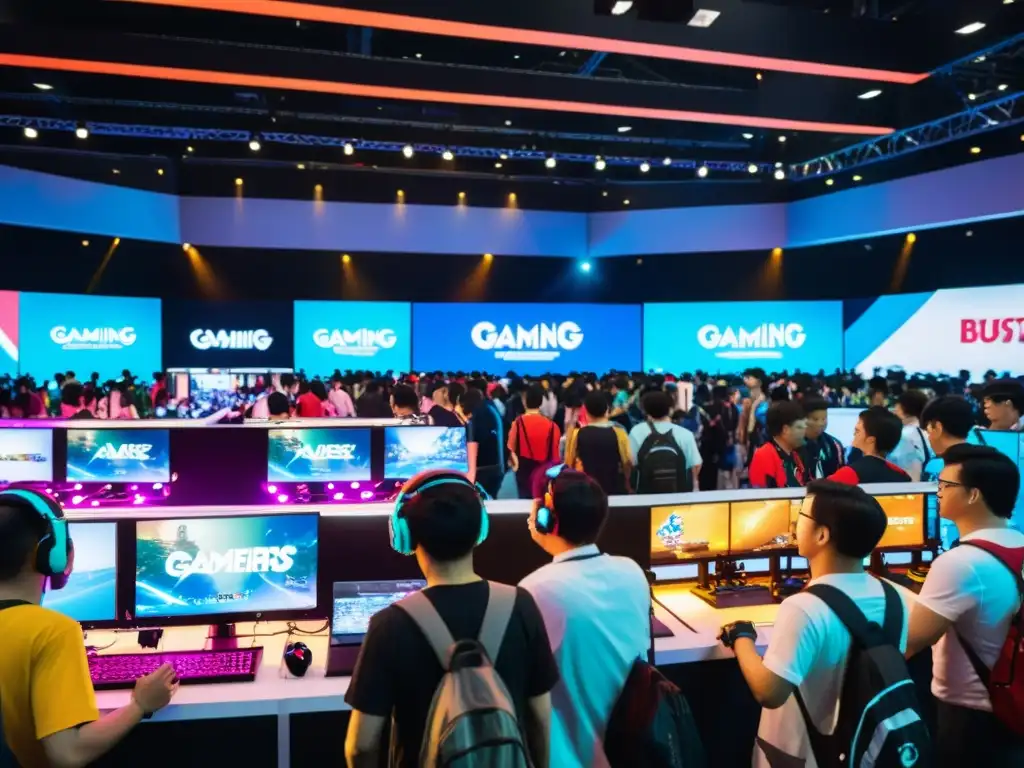 Vibrante gaming expo en Asia con tecnología y entusiasmo