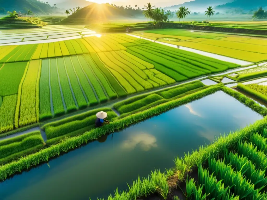 Vibrante imagen de agricultura asiática y astrología agrícola en arrozales tradicionales con gran belleza natural y conexión cultural