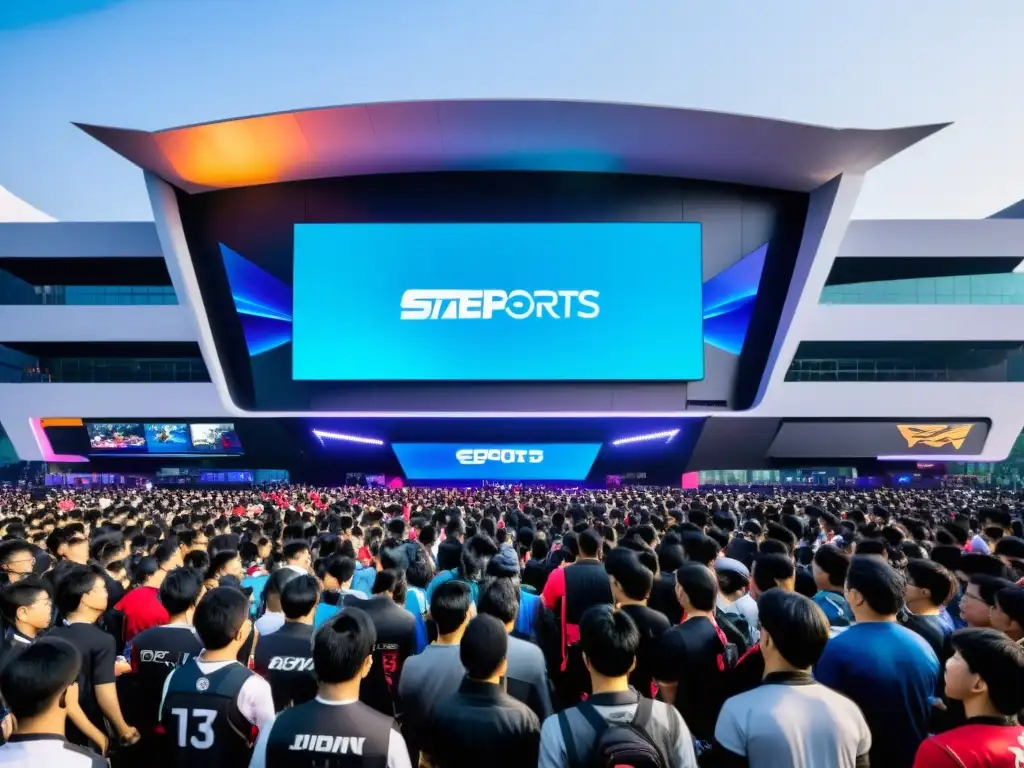 Vibrante infraestructura eSports Asia: arena futurista con fans entusiastas y emocionantes partidas de juego en hightech