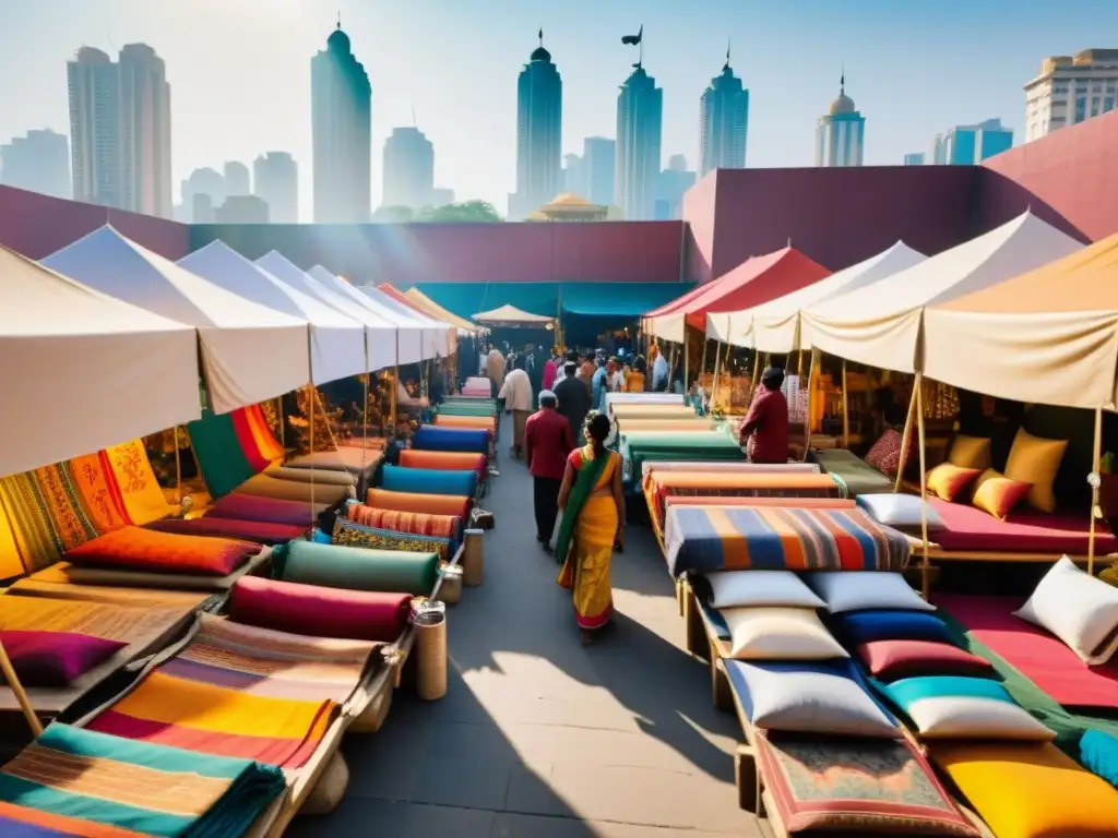 Vibrante mercado de arte indio, tradición y modernidad se entrelazan en colorida escena al aire libre