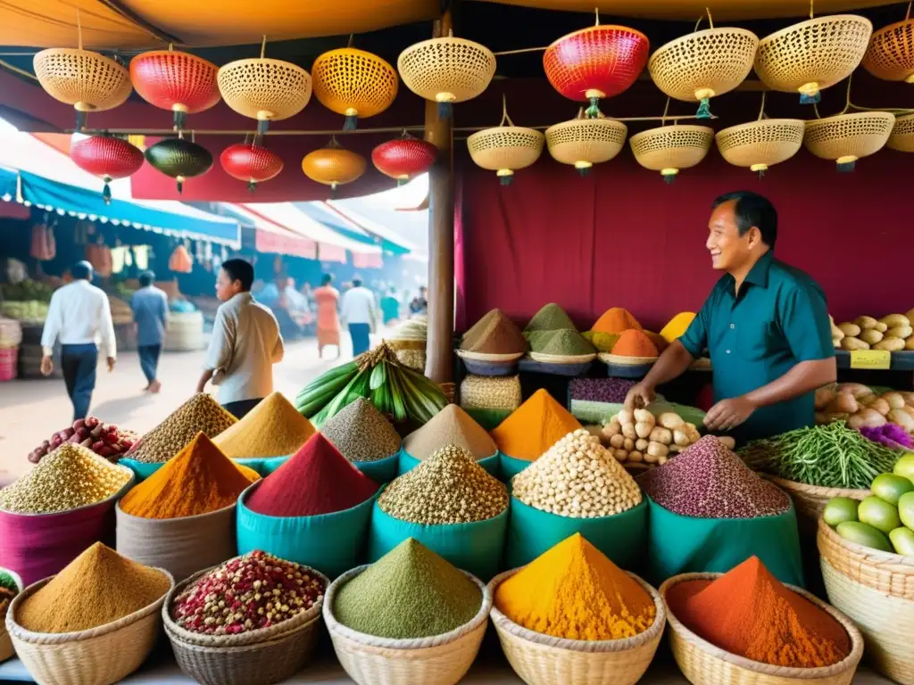 Vibrante mercado asiático con ingredientes coloridos para juventud eterna