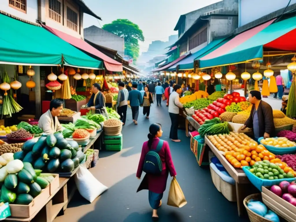 Vibrante mercado callejero en Asia, diversidad cultural y energía