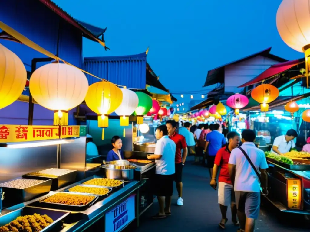 Vibrante mercado callejero en Bangkok, Tailandia, muestra la energía y tendencias cocina asiática contemporánea