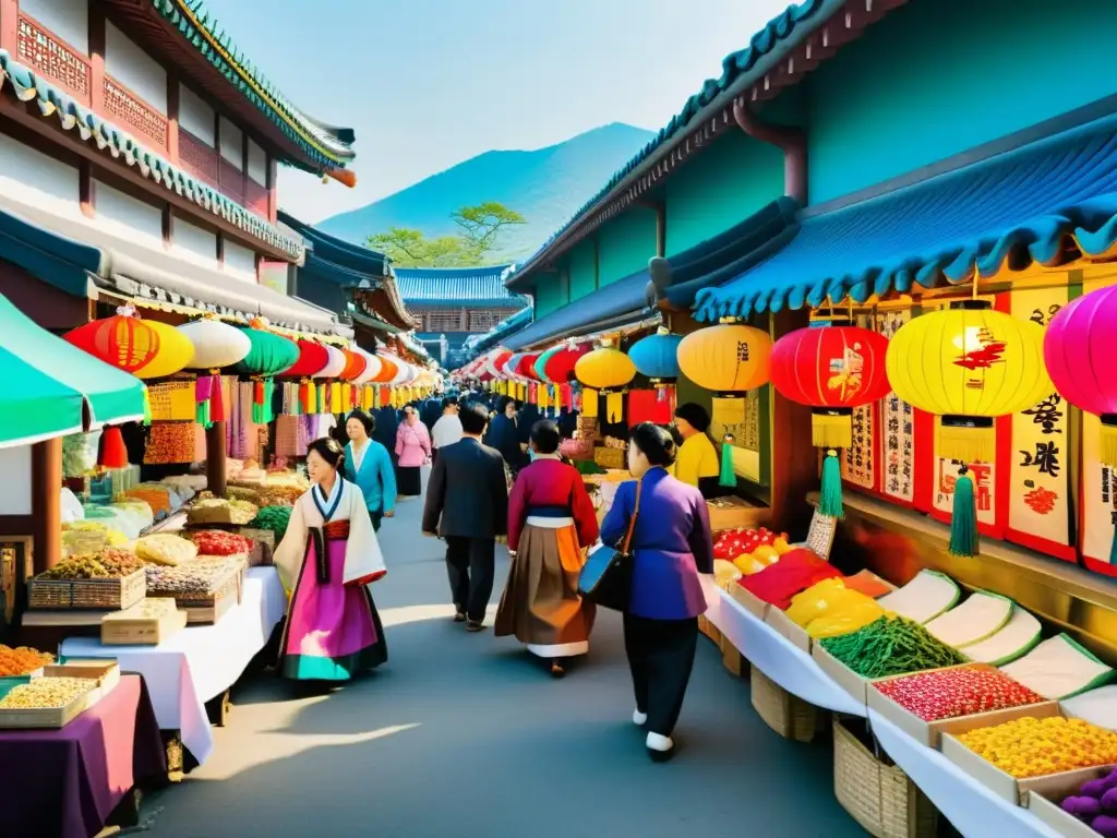 Vibrante mercado callejero en Seúl, Corea del Sur, refleja la paleta cromática y la diversidad de la moda tradicional