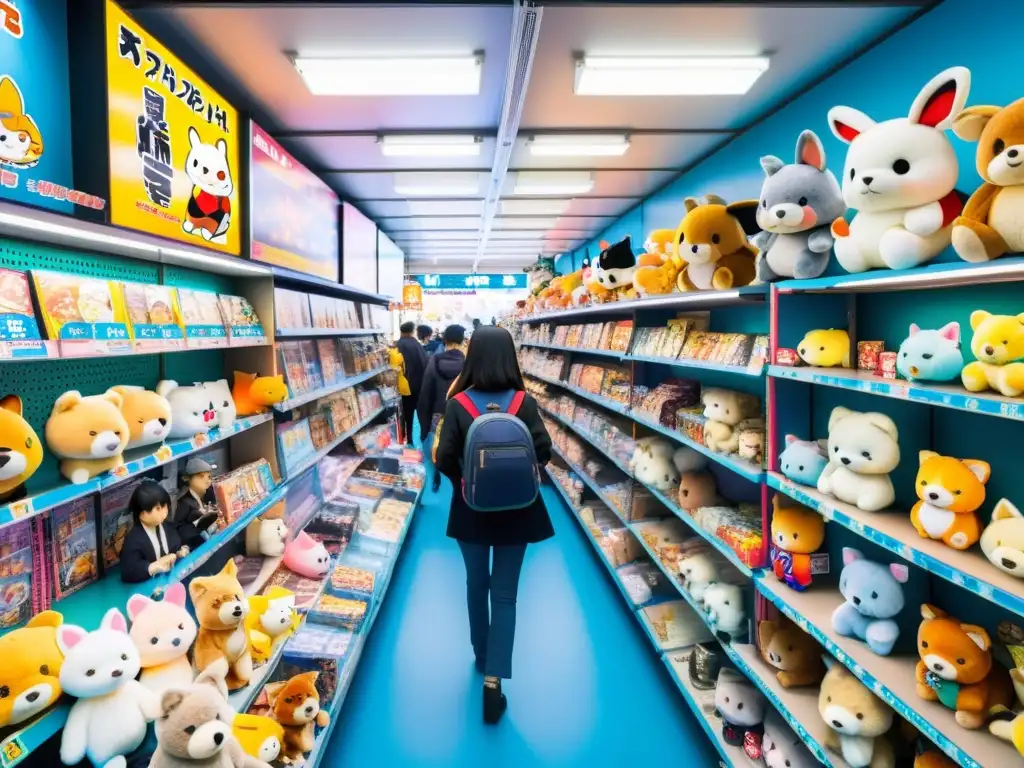 Vibrante mercado de merchandising anime en Akihabara, Tokyo, capturando la esencia de la cultura asiática