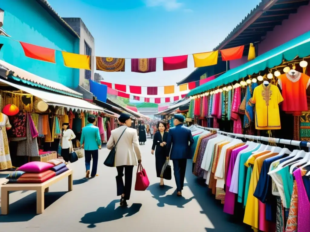 Vibrante mercado de moda asiática, reflejando la diversidad cultural y la energía del sector