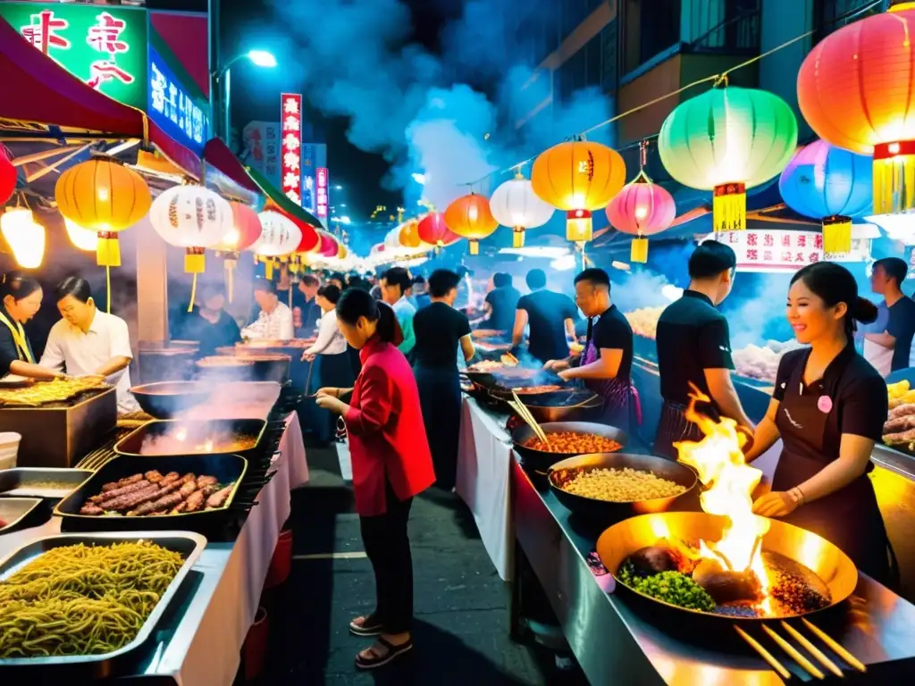 Vibrante mercado nocturno en Taiwán con chefs asiáticos exitosos y fama mundial