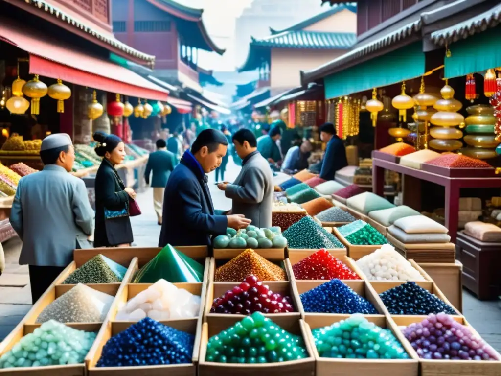 Vibrante mercado de piedras preciosas asiáticas con historia y tradición