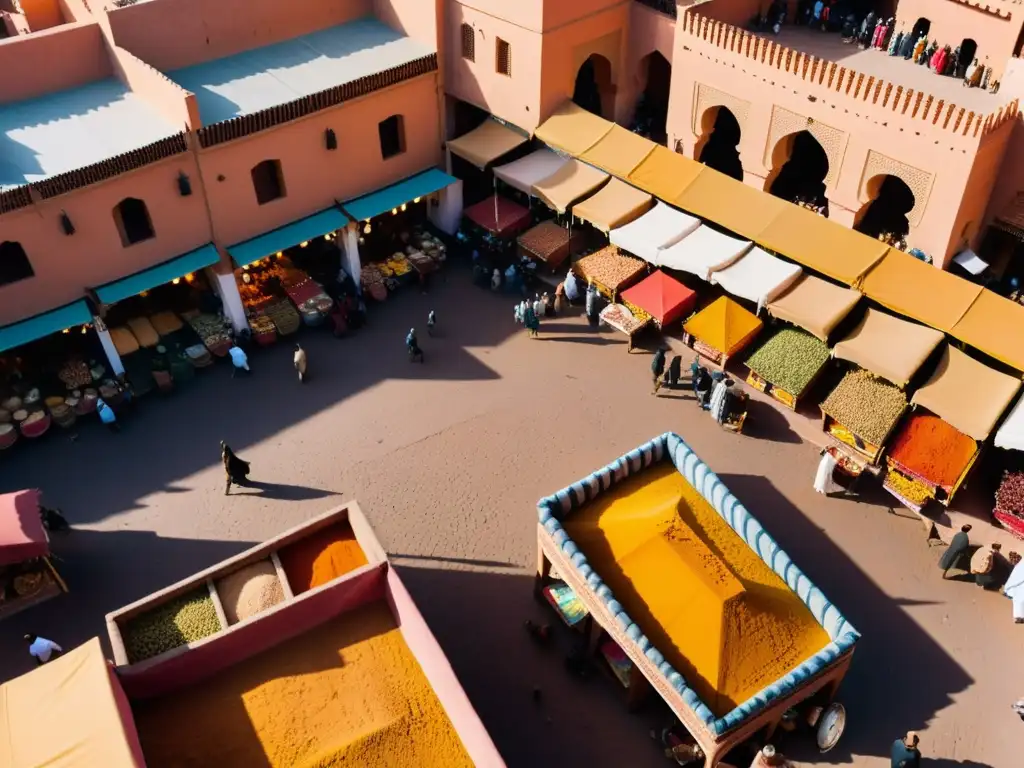 Mercado vibrante en Marrakech: colores, aromas y cultura Vibrante mercado en Marrakech, Marruecos, con la rica influencia del Sufismo: misticismo islámico unión divina