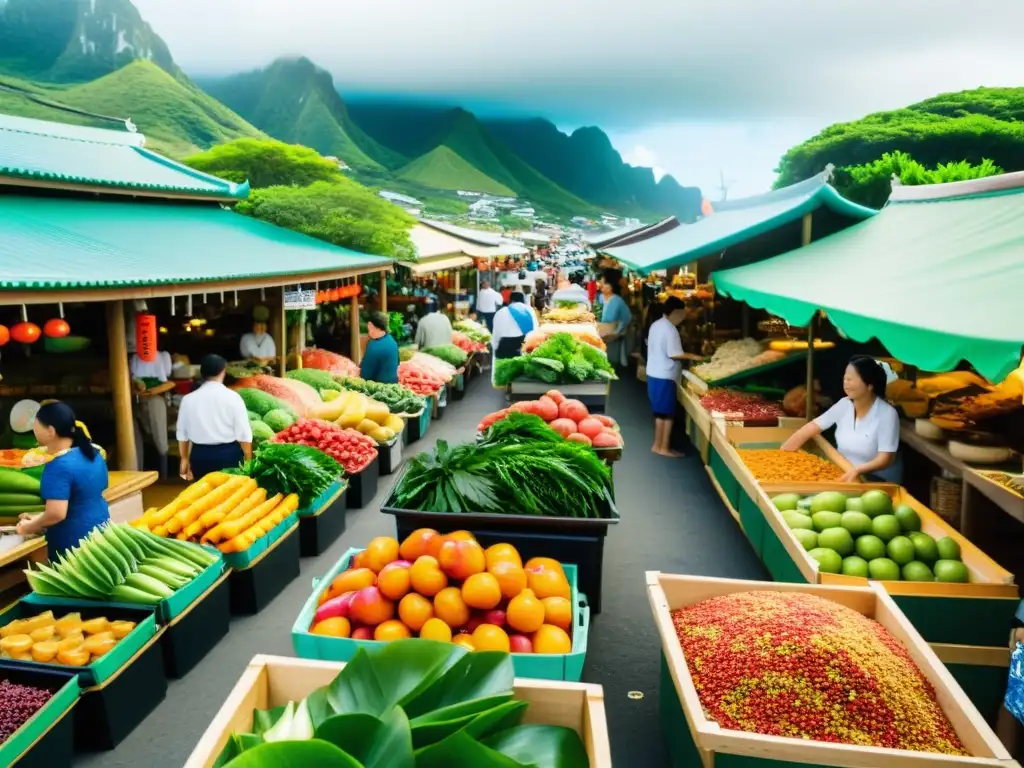 Vibrante mercado tradicional de Okinawa con deliciosos productos locales