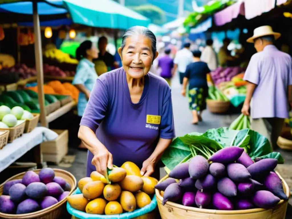 Vibrante mercado tradicional en Okinawa, reflejando la vitalidad y la dieta local