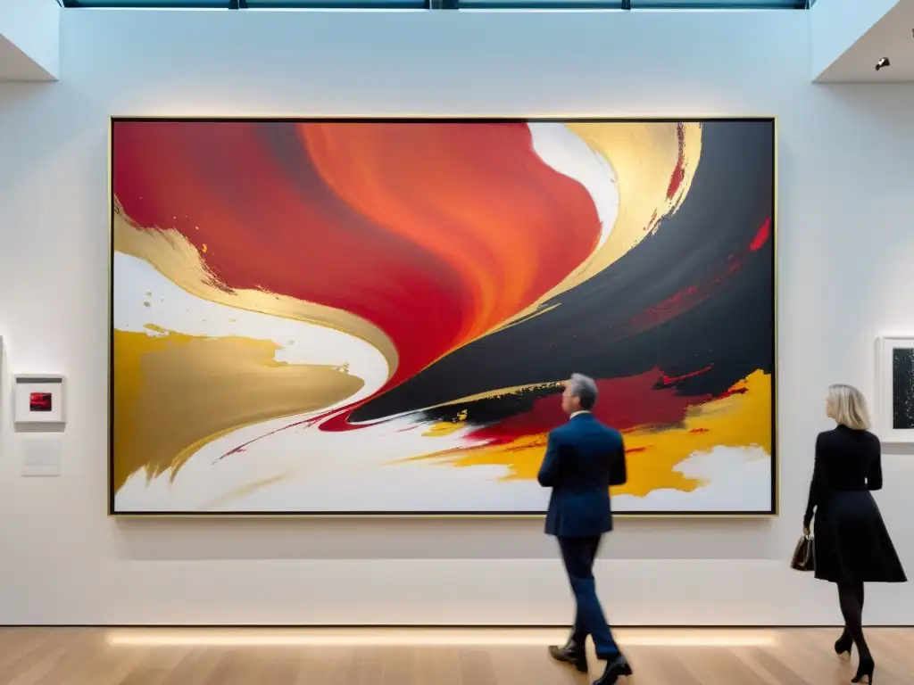 Explosión de energía: Pintura abstracta en rojo, oro y negro Vibrante pintura abstracta en tonos rojos, dorados y negros, con sensación de energía