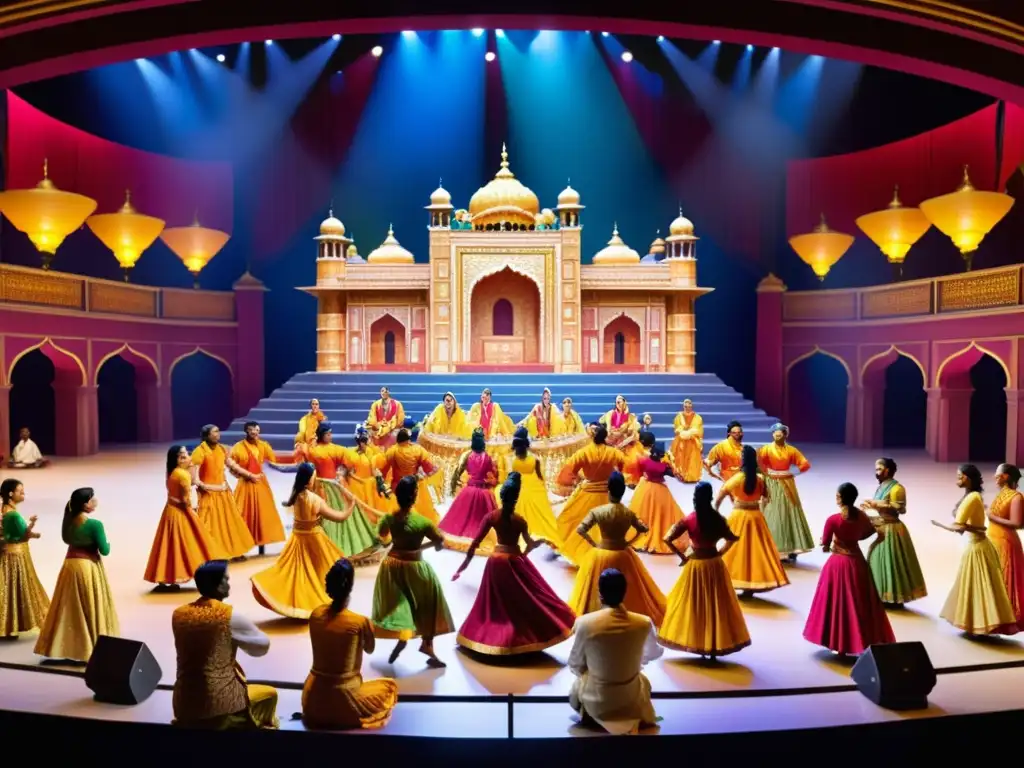 Bollywood: Pasión y Creatividad en Acción En el vibrante set de una película de Bollywood, músicos graban la banda sonora de un éxito