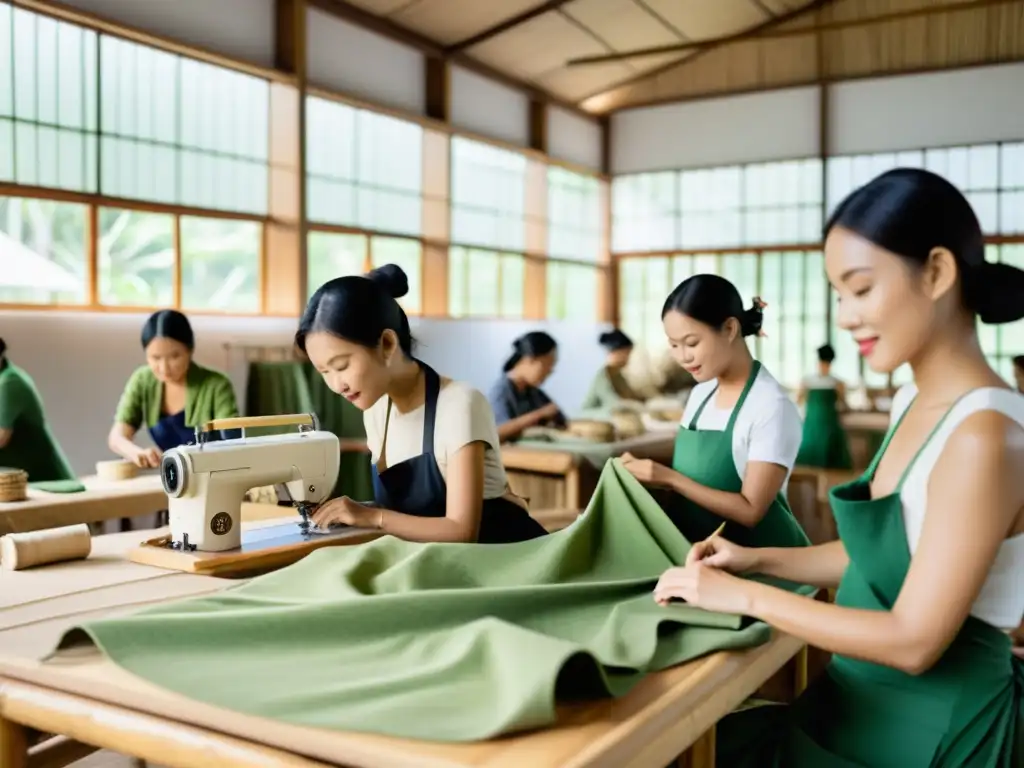 Vibrante taller de moda sostenible en Asia, marcas asiáticas moda lujo sostenible