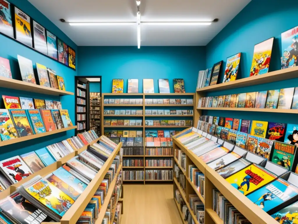 Tienda de cómics en ciudad asiática: manga, anime y creatividad Vibrante tienda de cómics en una bulliciosa ciudad asiática, repleta de energía y creatividad, con influencia artística del cómic asiático