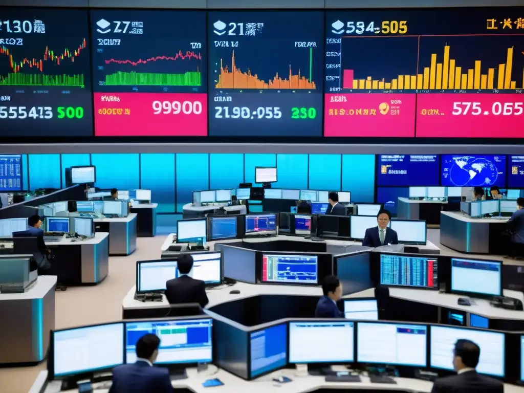 Vibrante trading floor en bolsa asiática moderna