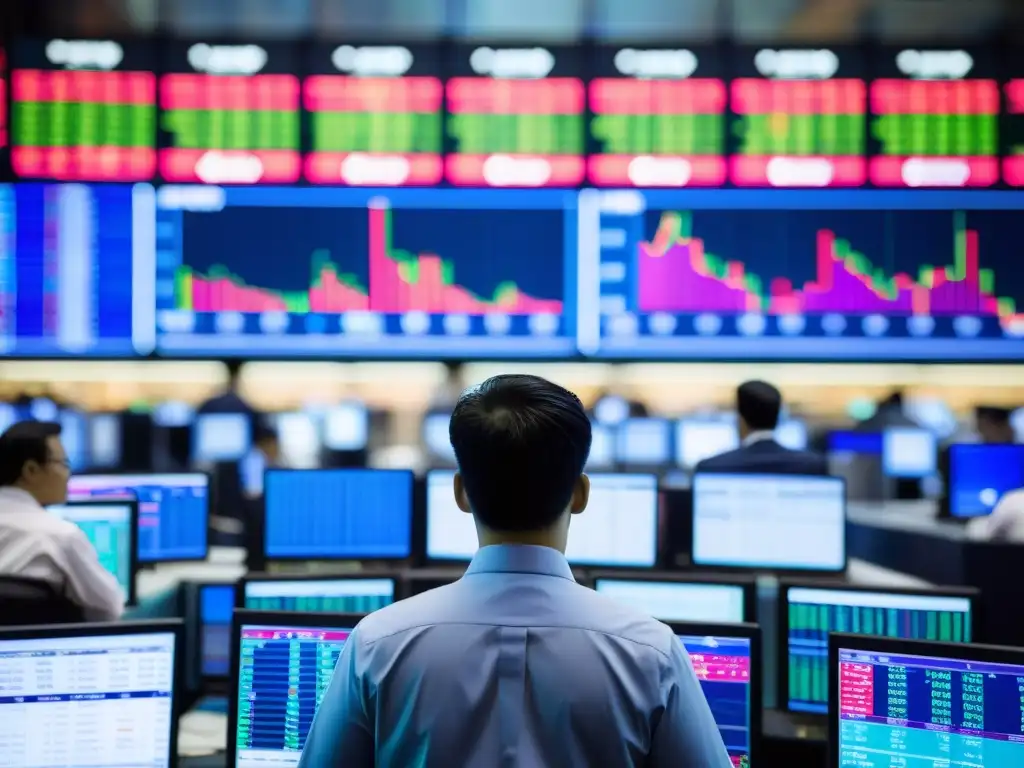 Vibrante trading floor en bolsa asiática