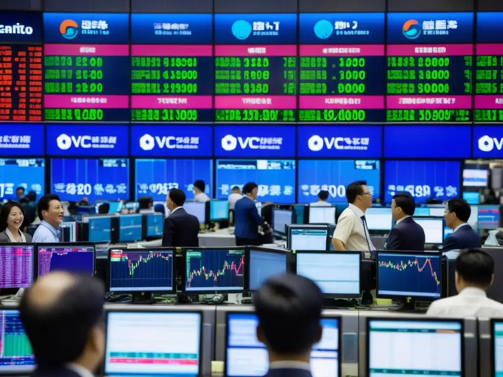 Vibrante trading floor en ciudad asiática