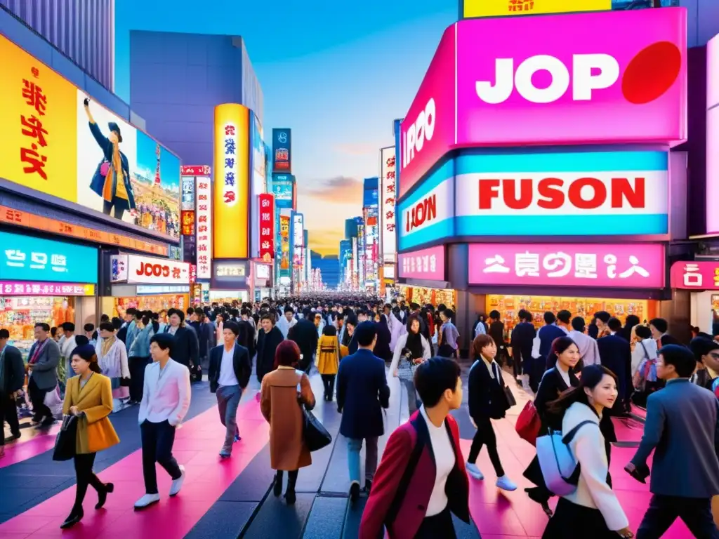 Vibrantes carteles y luces de neón iluminan una bulliciosa calle de Tokio, reflejando el turismo cultural en Japón con JPop