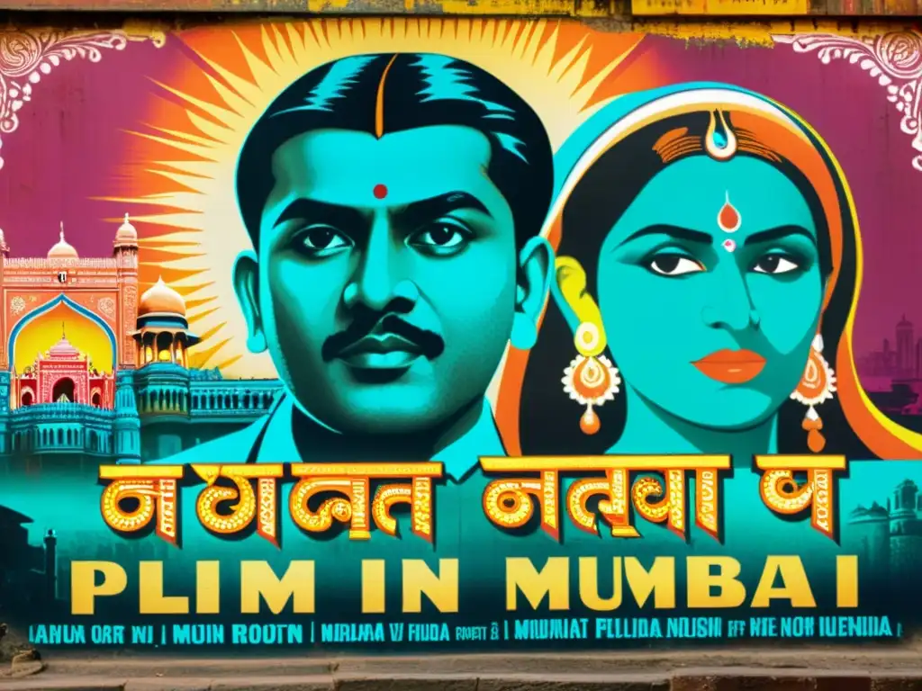 Vibrantes carteles de películas tradicionales de la India en una calle de Mumbai, capturando la atmósfera de los festivales de cine en India