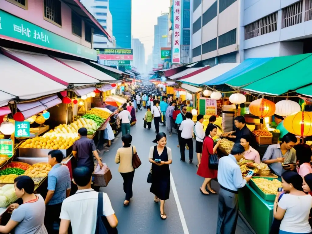 Vida urbana en Asia con impacto de pagos móviles en la sociedad: diversidad, tecnología y transacciones vibrantes en la ciudad