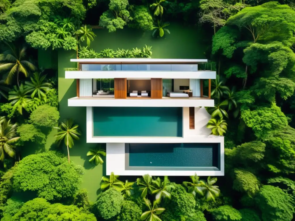 Villa de lujo en la selva de Sri Lanka, rodeada de exuberante vegetación y una impresionante piscina de borde infinito