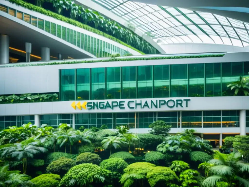 Vista aérea del aeropuerto de Singapur Changi con la moderna arquitectura asiática sostenible del complejo Jewel y su cascada interior