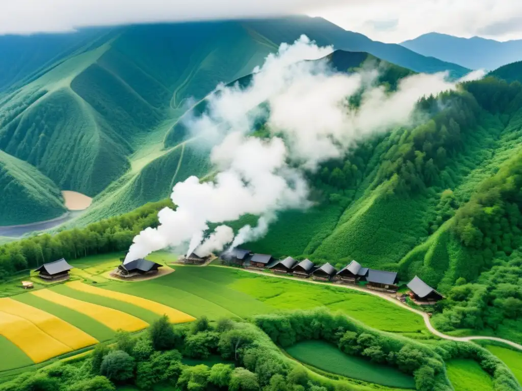 Vista aérea de una aldea Ainu en Hokkaido, Japón, mostrando la lucha por preservar su identidad indígena