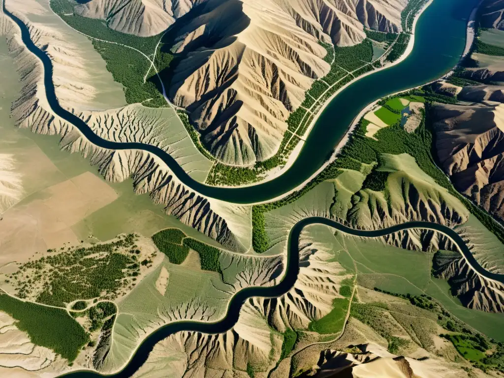 Vista aérea de las antiguas rutas comerciales en el Valle del Indo, revelando su importancia histórica y comercial