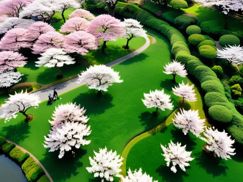 Vista aérea de los cerezos en flor en Japón, simbolizando el significado del hanami y la belleza natural de la primavera