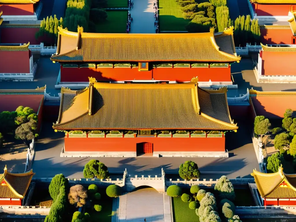 Vista aérea de la Ciudad Prohibida en Beijing, China, con simbolismo palacios imperiales China y arquitectura influenciada por el Feng Shui