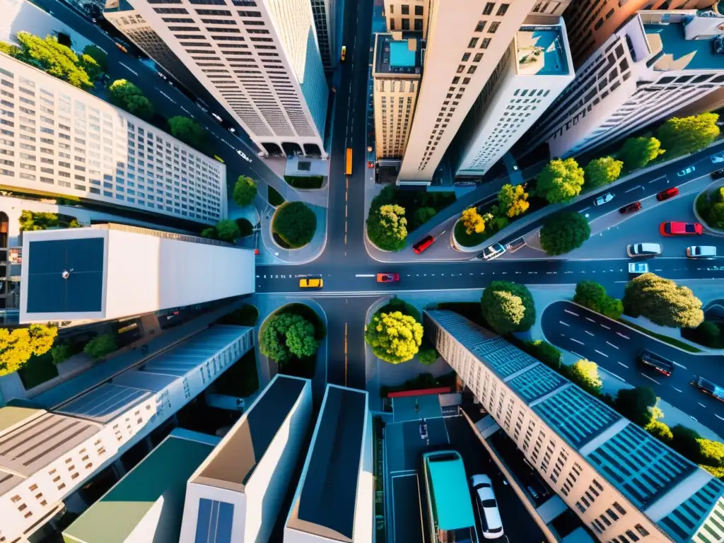 Vista aérea de una ciudad vibrante con tecnología asiática democratizando fotografía aérea