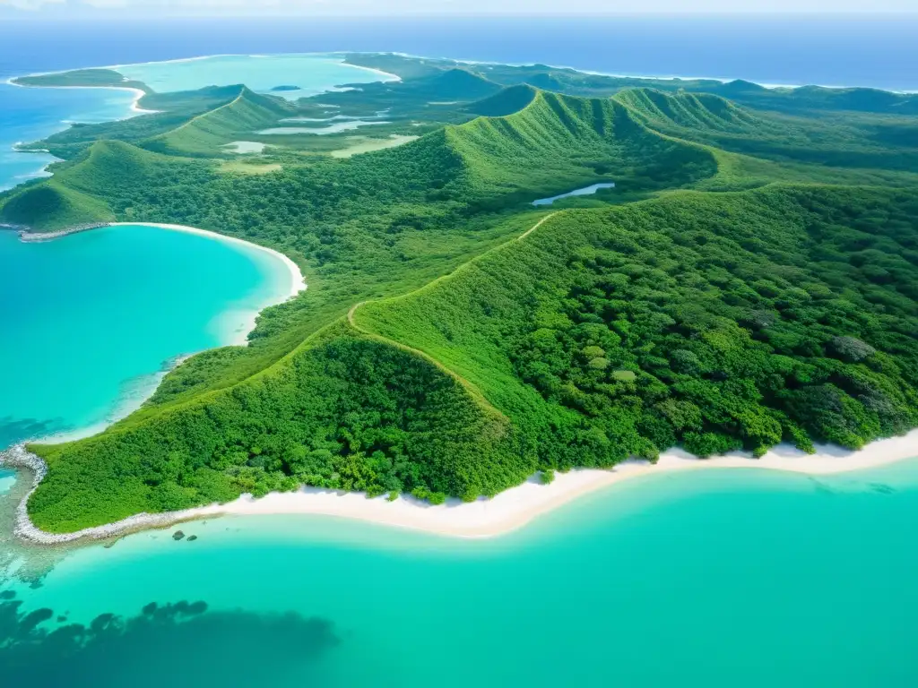 Vista aérea de la exuberante belleza natural y cultural de Okinawa, con manglares, playas y arquitectura tradicional