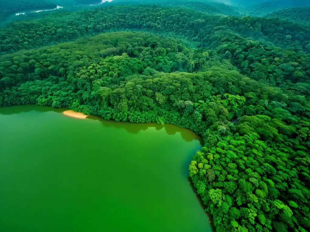 Vista aérea del exuberante Parque Nacional Taman Negara en Malasia, resaltando el desarrollo sostenible en ecosistemas asiáticos y la armonía con la naturaleza